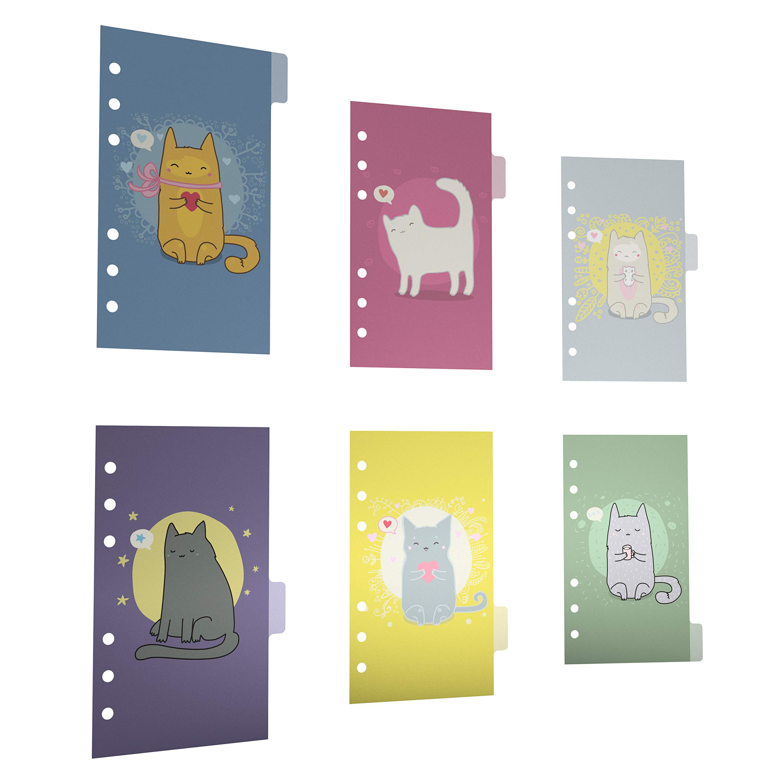 Discagenda 6 Section Dividers Plastic Durable Cute Kitten Cat for 6 Ring Planner Personal Organizer (Personal Size (3.7x6.7in), Ringbound)