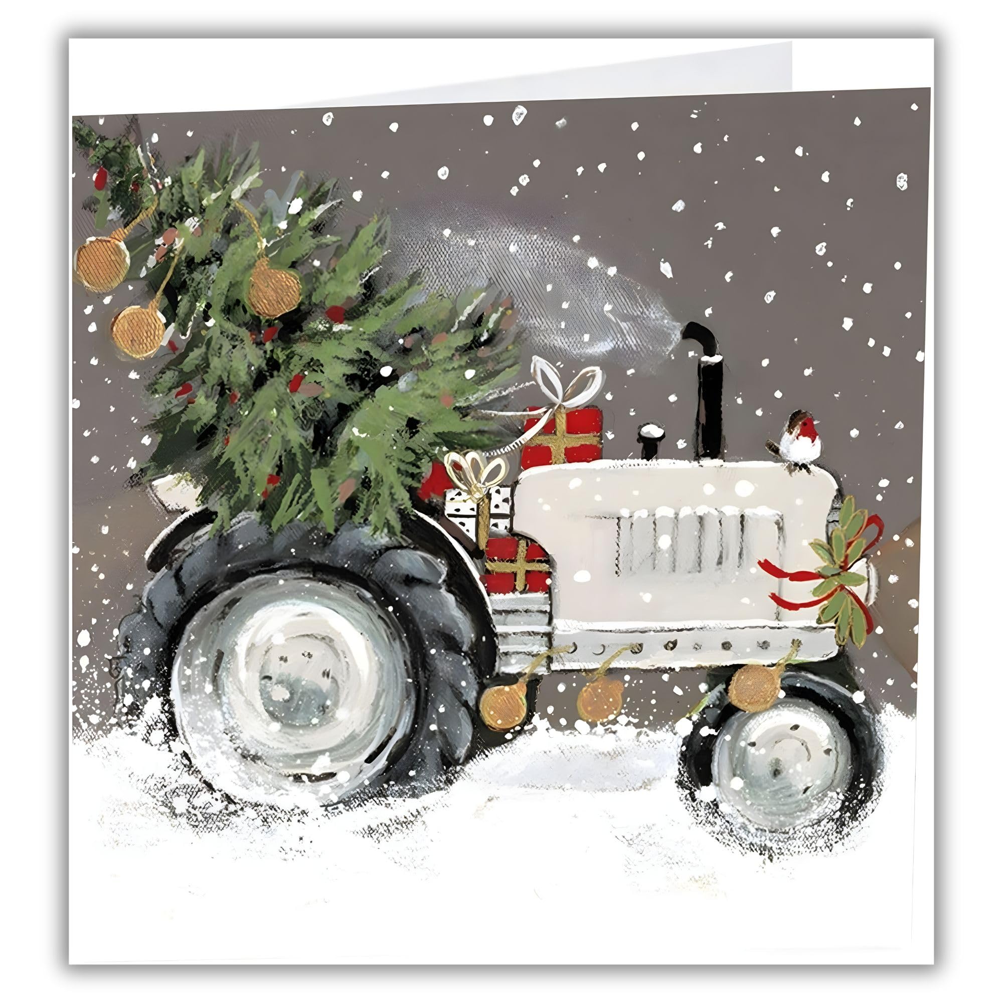 Art Beat Charity Christmas Cards Pack of 6 - Charity Christmas Cards 2024 with Snowy Tractor and Robin Design - Eco-Friendly Xmas Cards Multipack with Envelopes