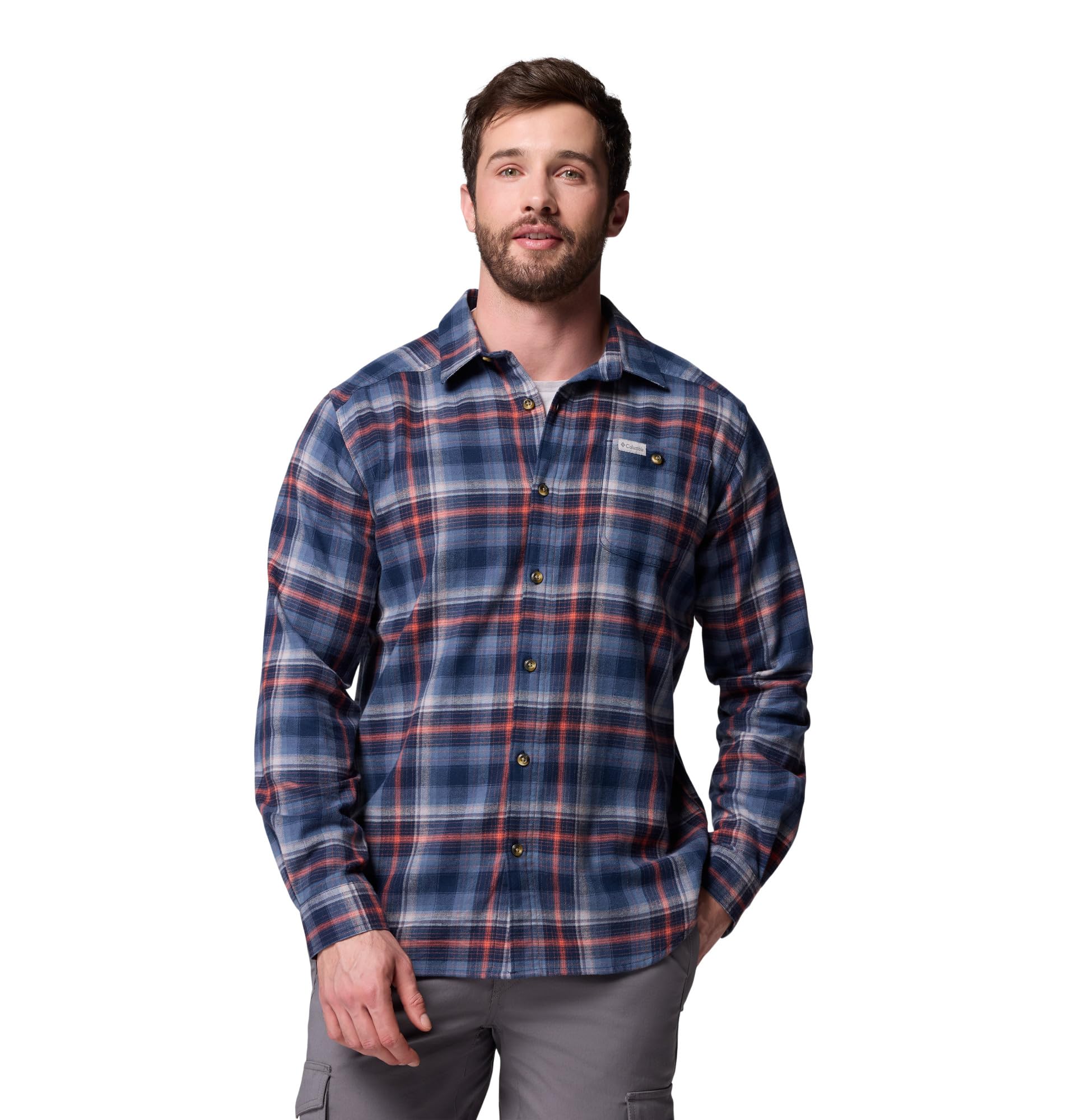 Columbia Mens Cornell Woods Flannel Long Sleeve Shirt, Collegiate Navy Backland Tartan, Medium Image