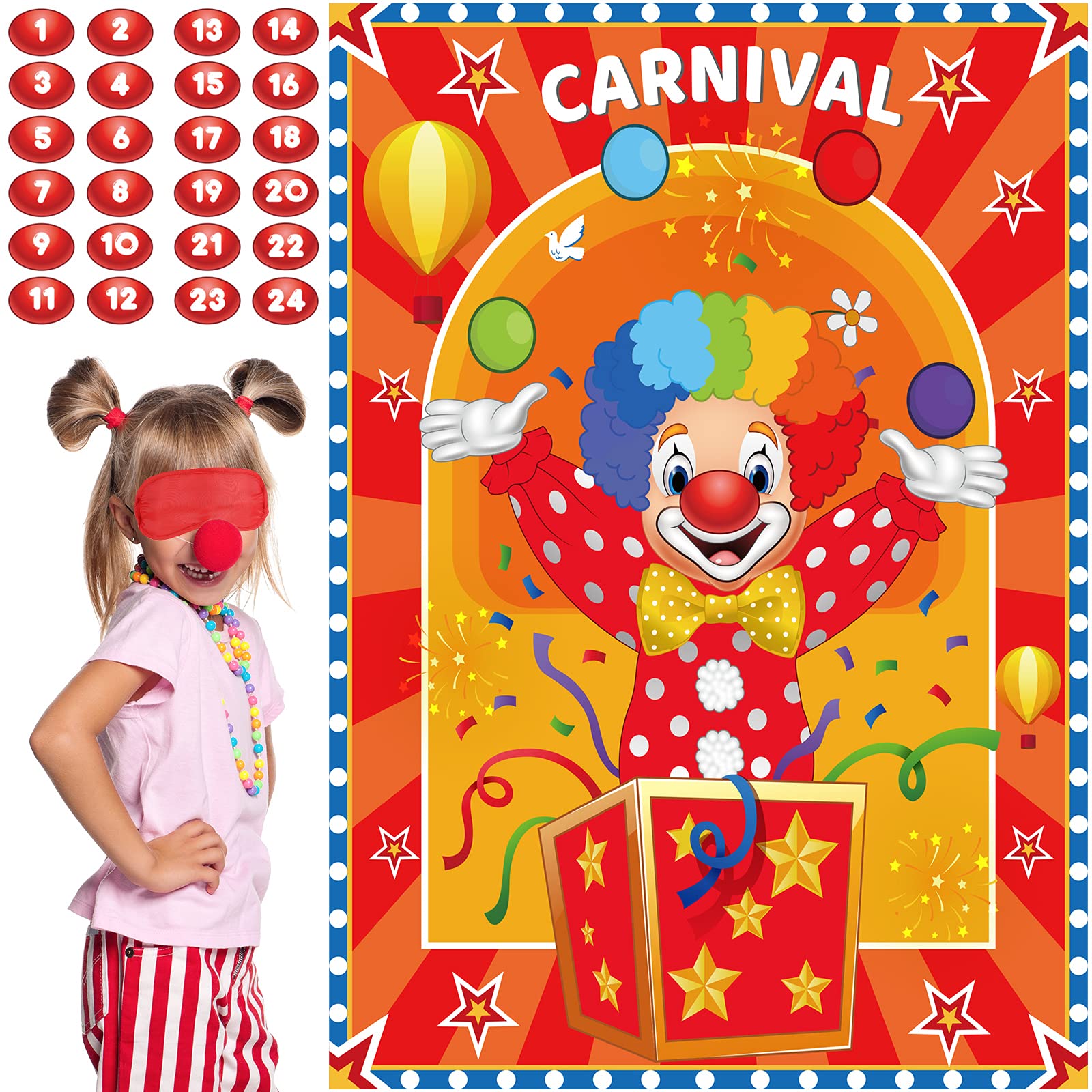 Photo 1 of Outus Carnival Circus Theme Party Games Attach The Nose on The Clown Game Birthday Party Game Circus Pin Game and Activities for Boys Girls Carnival Party Supplies Decorations Indoor Outdoor