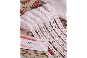 0.5 to 0.6 inches by 30 Yards White Cotton Ribbon Lace Trim for Sewing and Gift Wrapping 6 Rolls by Alice Crafts | 6 Rolls x 5 Yards Each, Set of 6 Assorted Patterns