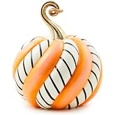 MACKENZIE-CHILDS Resin Pumpkin, Medium, Trick or Treat Candy Swirl | Hand-painted design, decorative fall, Halloween, and Thanksgiving figurine, 8" dia. x 9.5" H