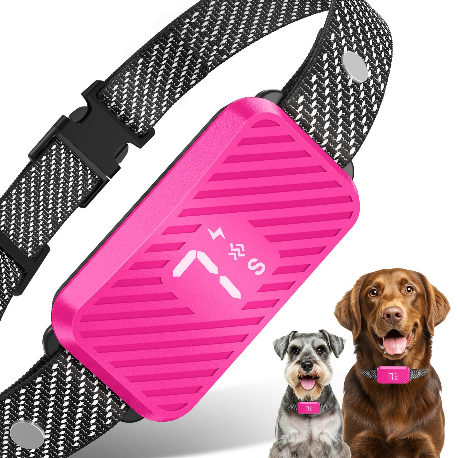 KJKZO Dog Bark Collar for Large Medium Small Dogs, Effective No-Bark Collar, Smart Barking Collar, Rechargeable Bark Collar with 7 Sensitivity, 3 Modes, Waterproof, Peach Pink Image