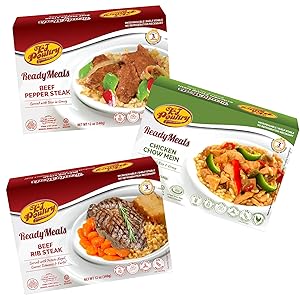 Kosher Mre Meat Meals Ready to Eat, Variety of Beef Rib Steak, Beef Pepper Steak, Chicken Chow Mein (3 Pack Bundle) - Prepared Entree Fully Cooked, Shelf Stable Microwave Dinner