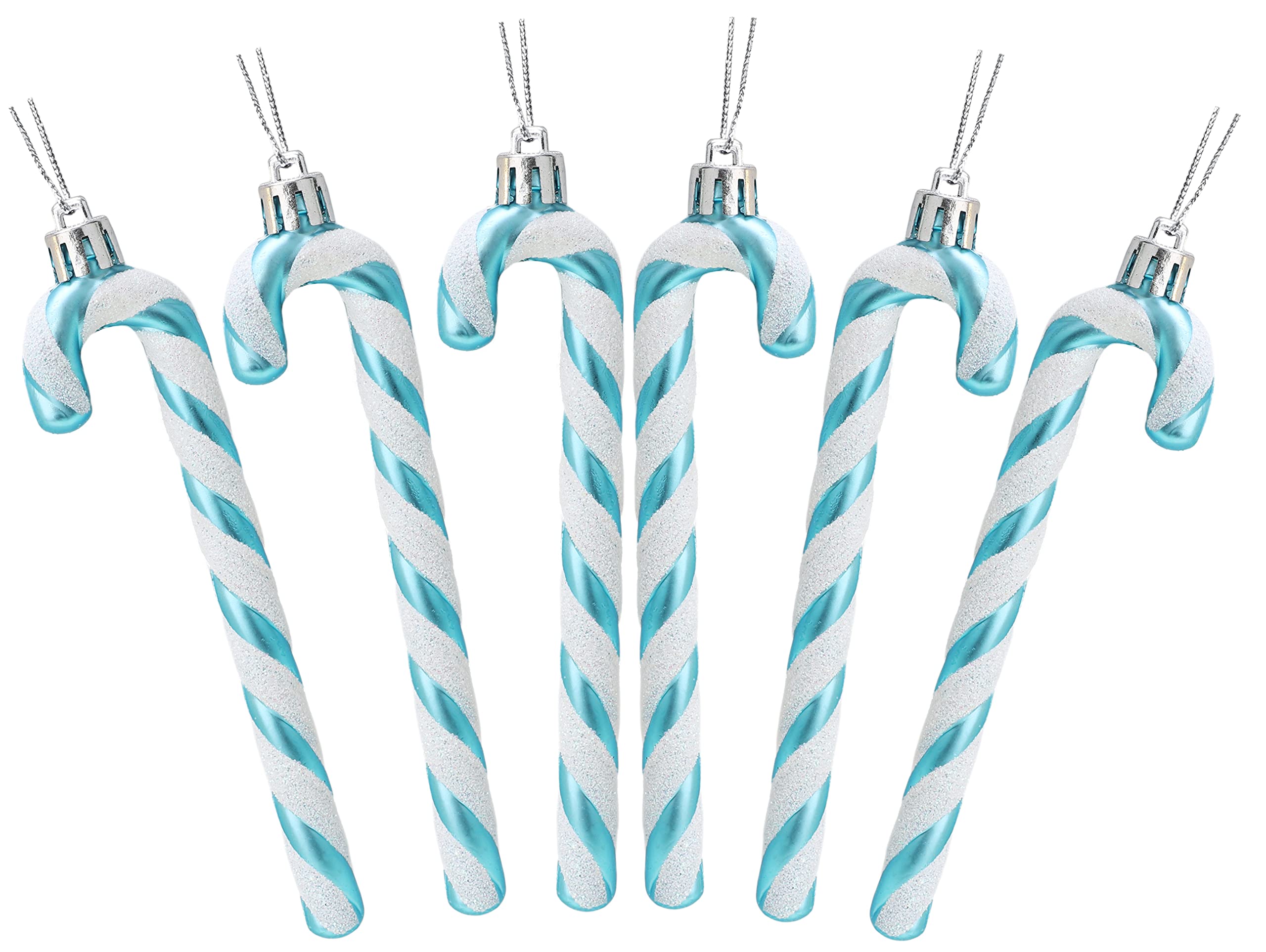 Christmas Concepts® Pack Of 6-13cm Glitter Candy Cane Christmas Tree Decorations (Turquoise & White)