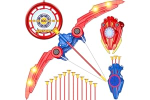 HIEMAO 2 Pack Archery Shield Toy Set, LED Light Up Bow and Arrow for Kids with 12 Suction Cup Arrows and Target, Indoor Outdoor Games Gifts for Youth Teens Boys Girls Age 6 8 10 12 14