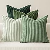 MIULEE Boho Farmhouse Sage Green Throw Pillow Covers 24x24 Inch Set of 4 Mordern Nordic Cushion Covers Soft Corduroy Spring Home Decor for Couch Bed Sofa Living Room Forest Green