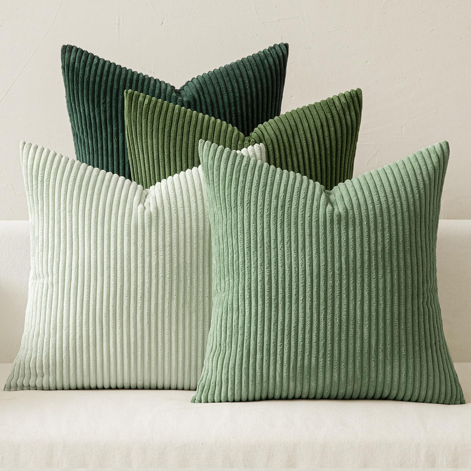 Photo 1 of MIULEE Boho Farmhouse Sage Green Throw Pillow Covers 22x22 Inch Set of 4 Mordern Nordic Cushion Covers Soft Corduroy Christmas Home Decor for Couch Bed Sofa Living Room Forest Green