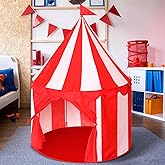 Ribbonlic Circus Tent Red Floor Play Circus Tent Large Playhouse Castle for Play and Games Indoor and Outdoor Camping Activity(Red, White)