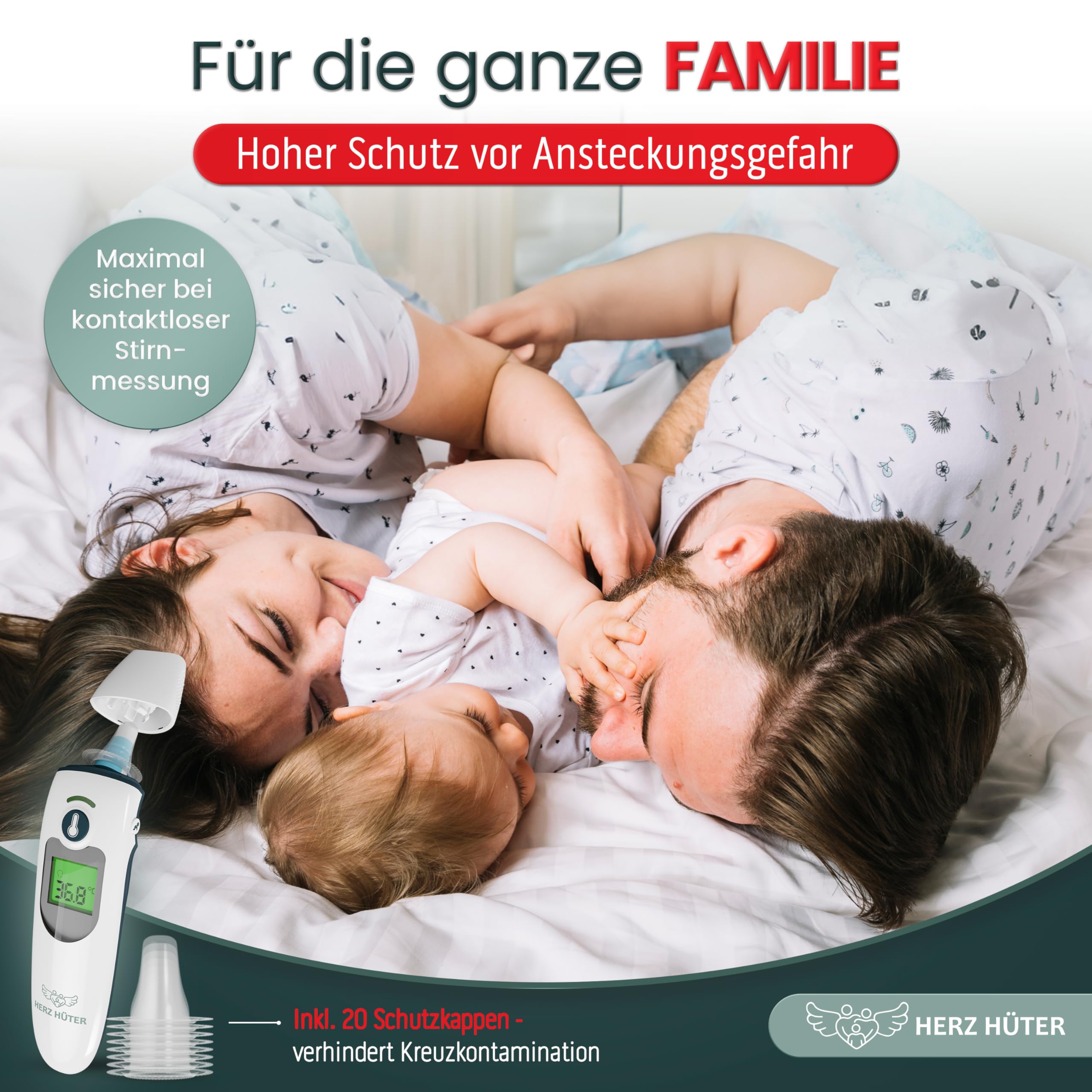 Fieberthermometer Ohr & Stirn, 3 in 1 Thermometer Ohrthermometer Baby Kinder & Erwachsene Stirnthermometer kontaktlos Digitales Fieber-Thermometer Infrarot-Messgerät, TÜV-zertifiziertes Medizinprodukt 5