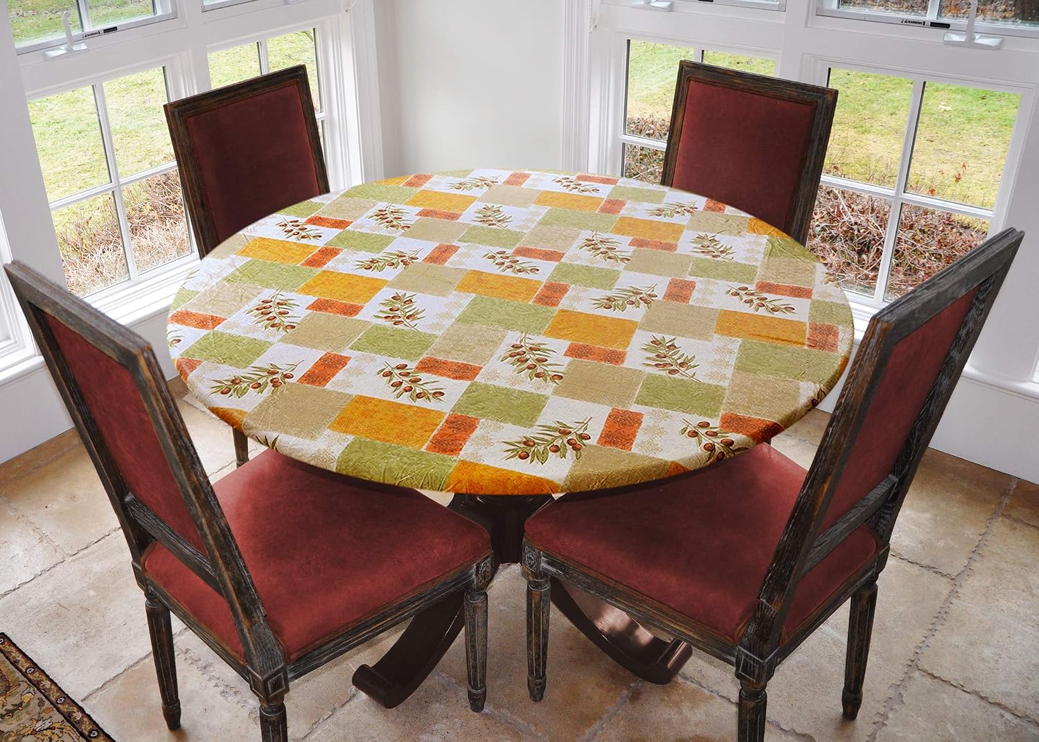 Amazoncom Covers For The Home Deluxe Elastic Edged Flannel Backed Vinyl Fitted Table Cover Olive Patch Pattern Large Round Fits Tables Up To 45 56 Diameter Home Kitchen