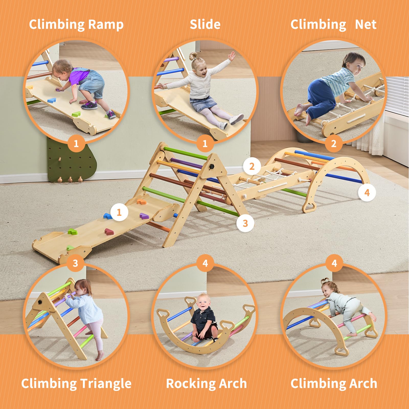 Kids Gym Investfun Pikler Triangle Set, Montessori Climbing Set