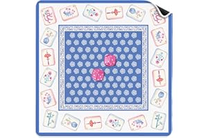 VIIJJUE Blue Pink Chinoiserie Mahjong Mat 31.5 x 31.5 in, Grandmillennial Dice Mahjong Mat for Table, Non-Slip Noise Reduction Game Table Cover Tablecloth for Card Poker Dominoes Dice and Board Games