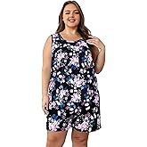 Vozanet Women's Sleeveless Pajama Sets Tank Top and Shorts Sleepwear With Pockets Plus Size Floral Ladies Nighty Loungewear