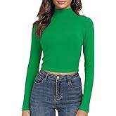Artfish Women's Basic Mock Neck Slim Fitted Workout Rib Knit Long Sleeve Crop Top