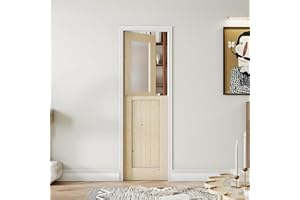 SOLRIG Interior Dutch Door, 24" x 80", Half Frosted Glass Split Single Door Slab, Modern Style Farmhouse Closet Door, Natural Pine Wood(Not Include Door Hinges)