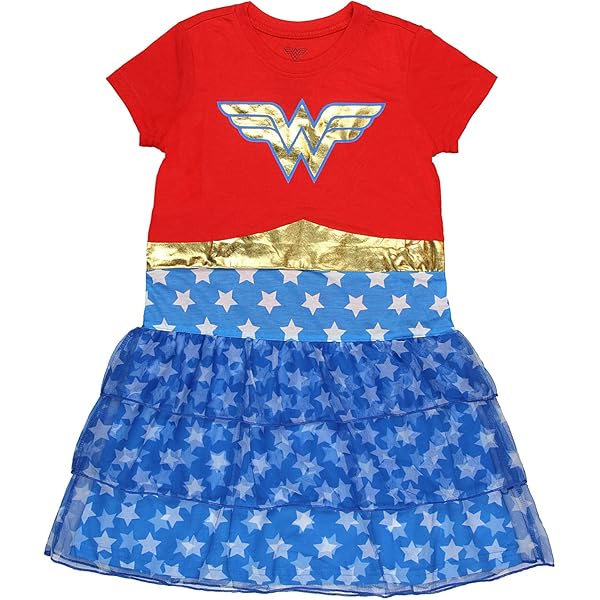 dc comics Girls Big Wonder Woman Logo Dress Short Sleeve