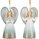 DEMDACO Faithful Finds 6 x 3 Inch Resin Festive Holiday Décor Decoration Christmas Tree Vintage Hanging Ornament Set of 2 White and Gold Tone Guardian Angel Hope and Joy