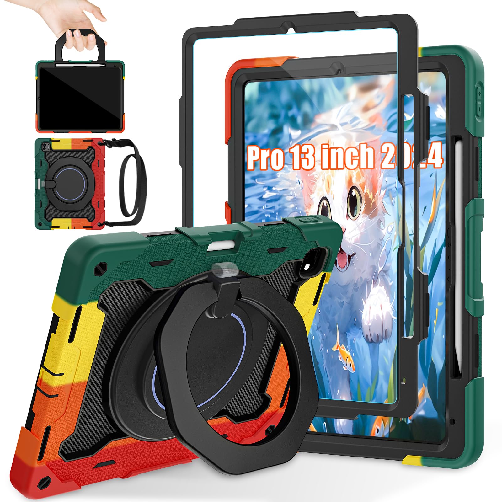 Photo 1 of ROISKIN for iPad Pro 13 Inch Case M4 7th Generation for Kids with 360 Kickstand Handle, HD Screen Protector,Shoulder Strap,Pen Holder [15FT Drop Protection] Heavy Duty Military Case for iPad Pro 13