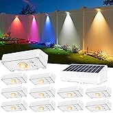 JOFIOS Solar Fence Lights Outdoor, 12 Pack, 50LM Ultra Bright, 10 Colors & 12 Lighting Modes Solar Deck Lights, IP65 Waterproof, Dusk-to-Dawn Solar Powered Fence Light for Patio, Railing (White)