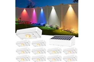 JOFIOS Solar Fence Lights Outdoor, 12 Pack, 50LM Ultra Bright, 10 Colors & 12 Lighting Modes Solar Deck Lights, IP65 Waterproof, Dusk-to-Dawn Solar Powered Fence Light for Patio, Railing (White)