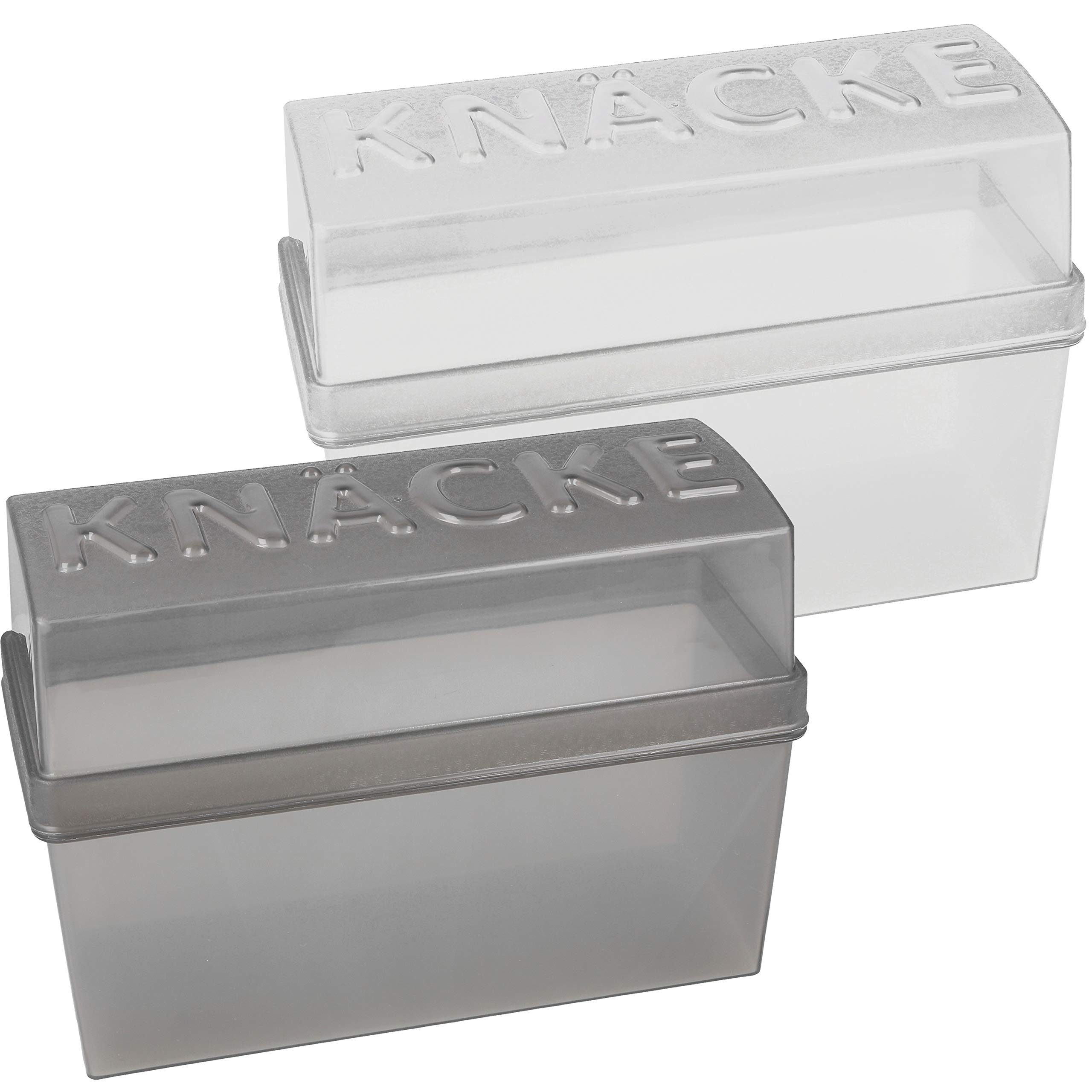 com-four® 2x crispbread tin with lid - airtight storage boxes - 1.65 liter crispbread box - bread box for the kitchen and on the go - bread box approx. 20 x 9 x 14 cm (2 pieces - grey/white)