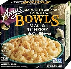 Amy's Frozen Meals, Mac and Cheese, Mac & 3 Cheese With Cauliflower Bowl, Made With Organic Cauliflower, Microwave Meals, 8.2