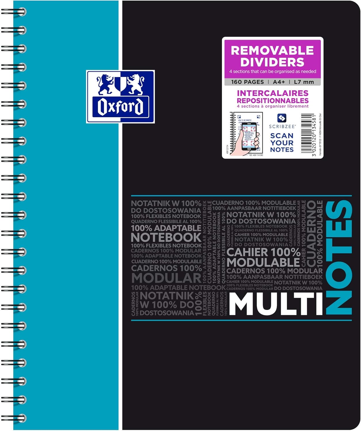 Oxford Students Spiral Notepad Multinote A4+ 160 Pages Ruled 5 mm - Notebook with 3 Dividers