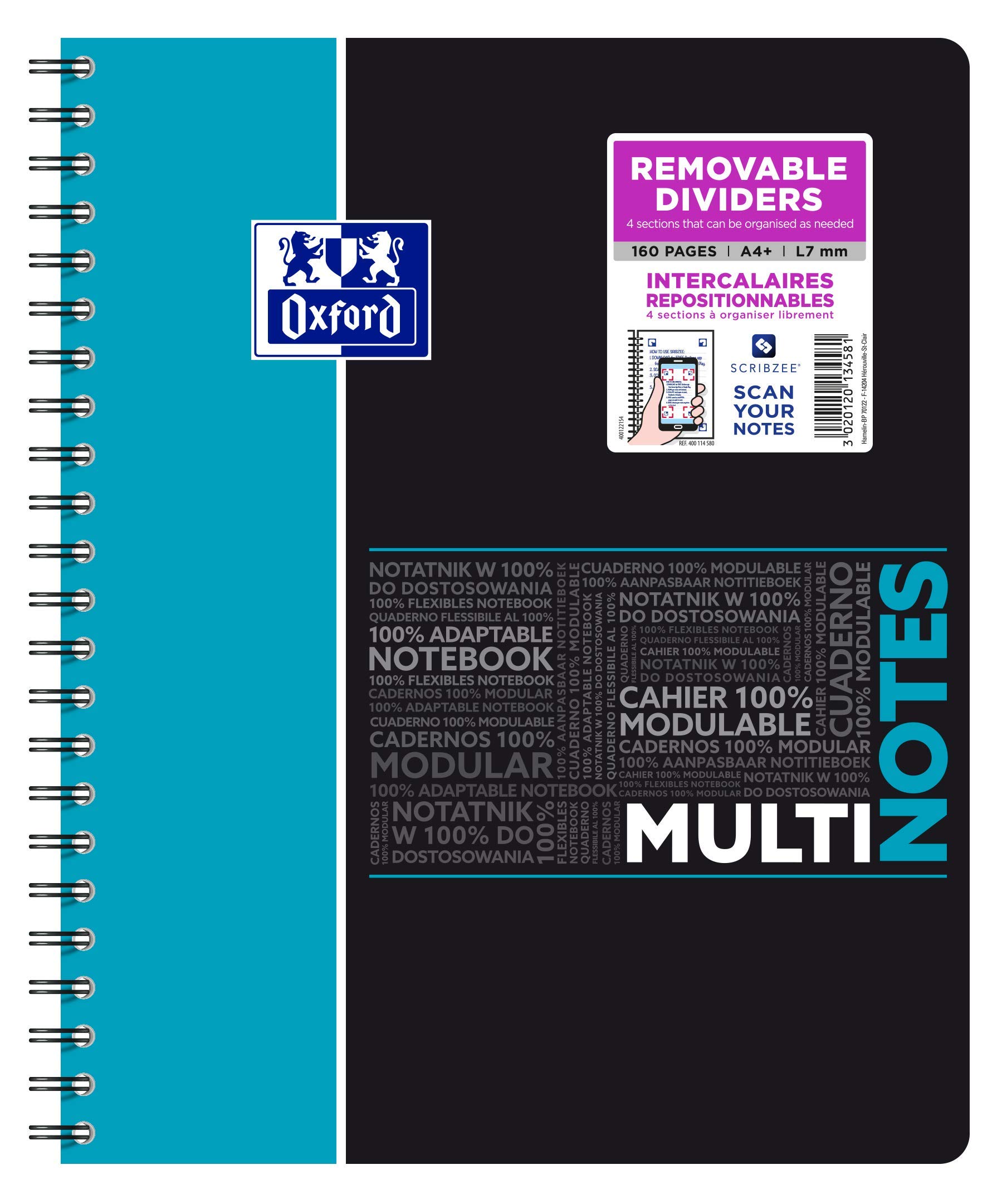 Oxford Students Spiral Notepad Multinote A4+ 160 Pages Ruled 5 mm - Notebook with 3 Dividers