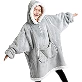 Giggling Getup Wearable Blanket Hoodie for Girls and Boys Sherpa Fleece Hooded Blanket Sweatshirt Warm Cozy Sherpa Wearable Throw Oversized Hoodie with Giant Pocket & Sleeves for Kids Gray