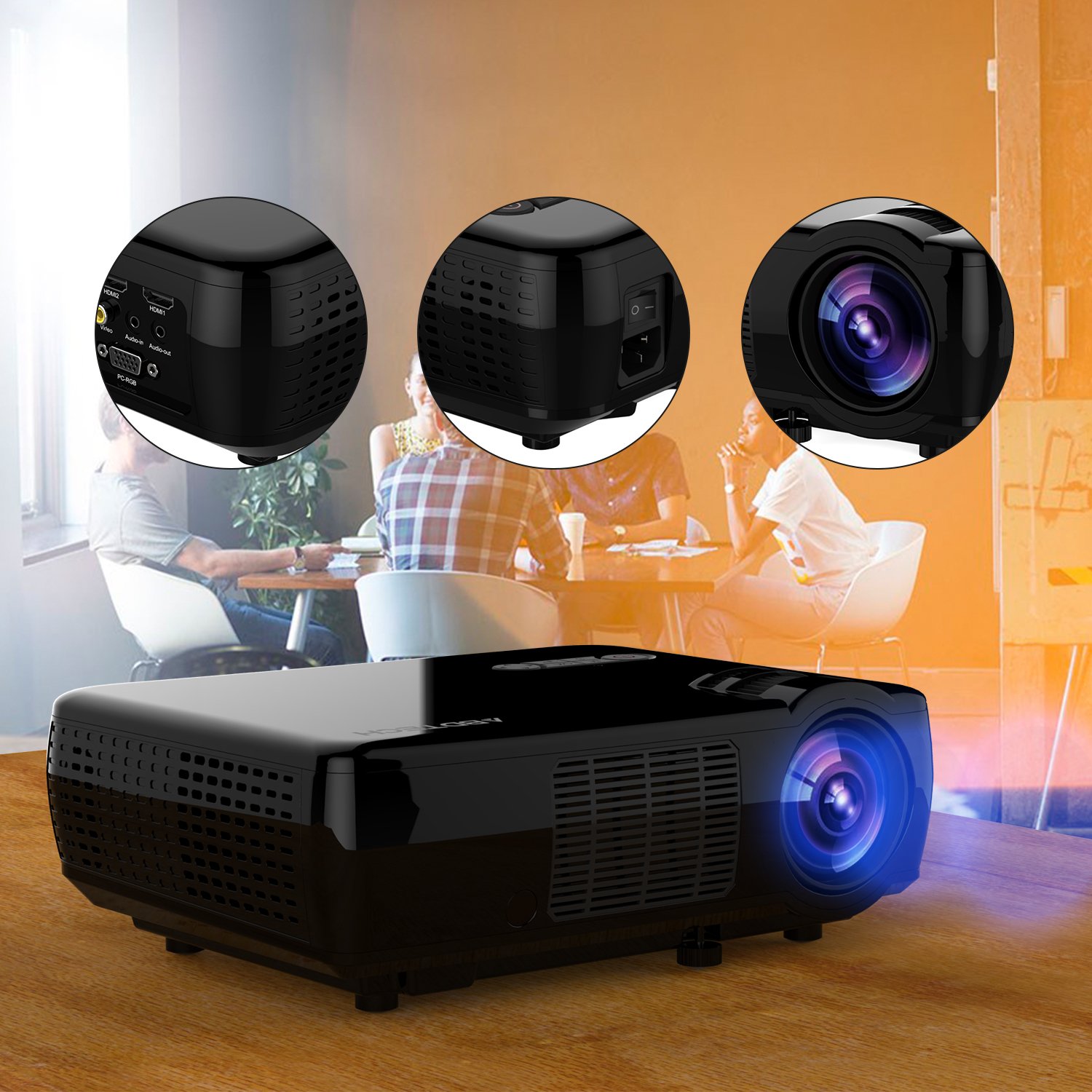 Abdtech Outdoor Movie Projector Portable Home Theater Projector with