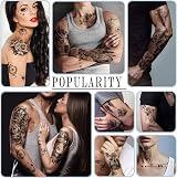 atydkug 77 Sheets Temporary Tattoos Men Women Large Snake Eagle Wolf Flowers view 6