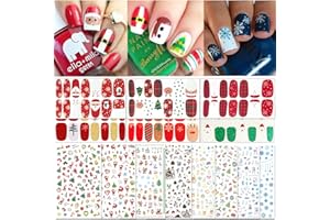 TailaiMei 15 Sheets Christmas Nail Stickers, 7 Sheets Nail Wrap Stickers and 8 Sheets Nail Decals Stickers, Full Wraps Strips and Self-Adhesive Set for DIY Nail Art (1000Pcs)