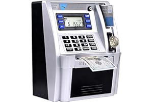 GoodsFederation ATM Piggy Bank for Real Money for Kids Adults,Toy Money Bank with Card,Password,Coin Recognition,Bill Feeder,Balance Calculator,Electronic Money Safe Coin Box,Hot Gift for Boys Girls
