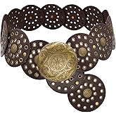 WULIQIUQIU Wide Disc Belt for Women Boho Concho Leather Belts Vintage Western Waist Belt