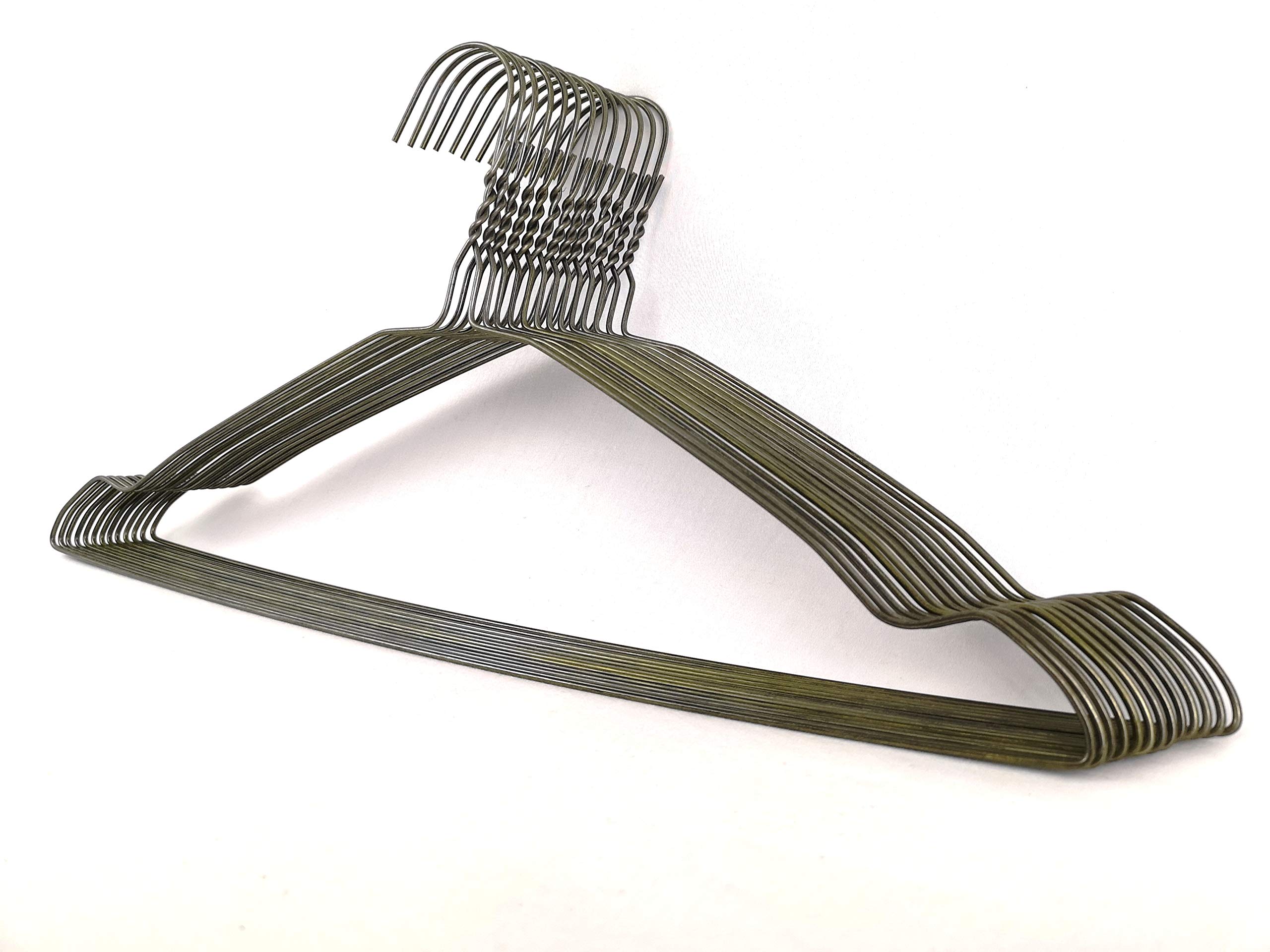 DODIN HOME 50 Bronze Wire Notched Hangers Space Saving Metal Coat Hanger Suit Notch Hangers with Trouser Bar Skirt Hook T-Shirt Dress Clothes Hanger with Notch (Bronze, 50)