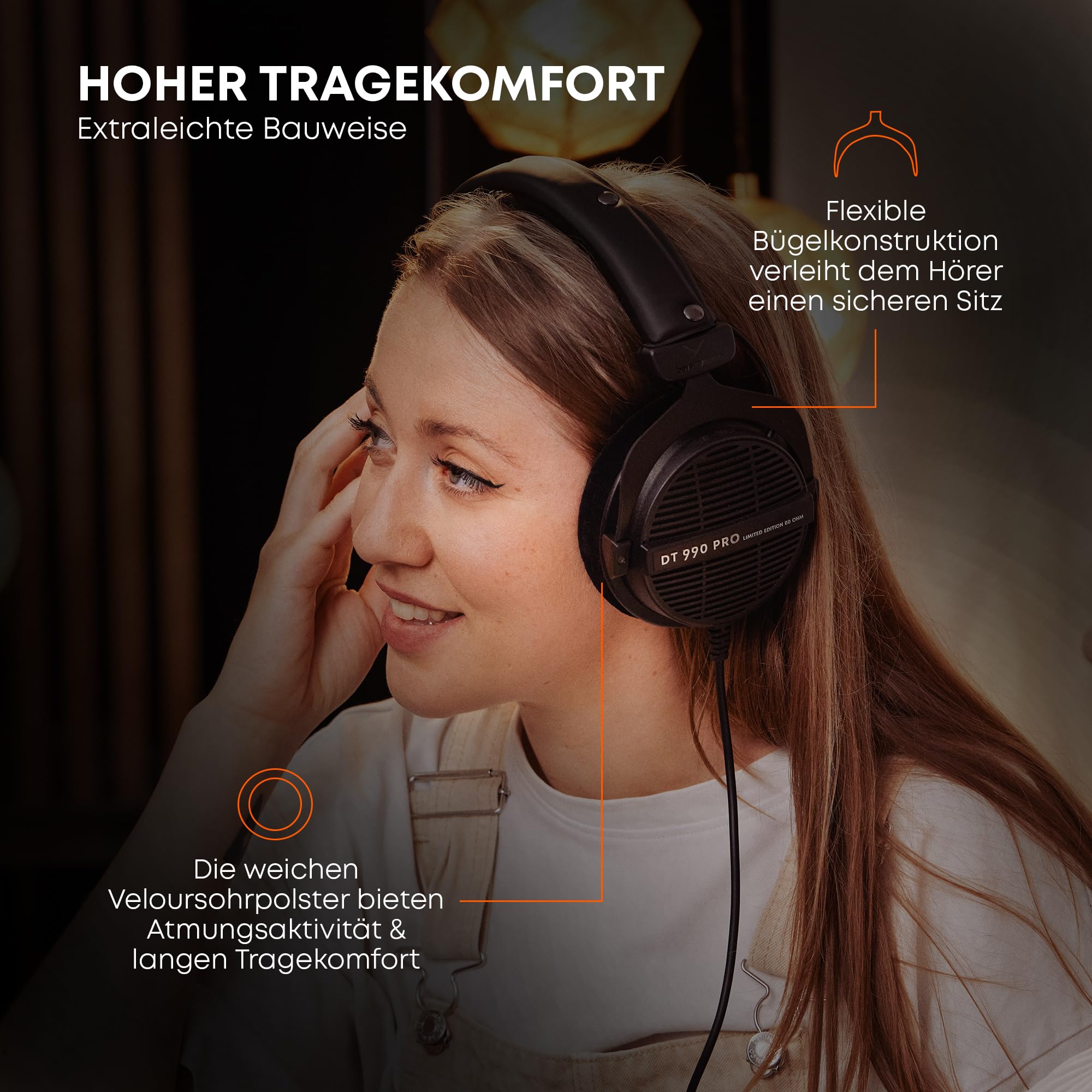 beyerdynamic DT 990 PRO einseitig kabelgebundener Over-Ear-Studiokopfhörer für Mixing, Mastering und Editing mit 80 Ohm. Handmade in Germany 6