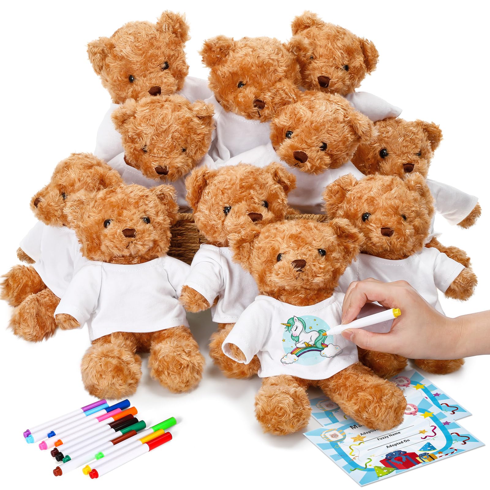 Photo 1 of ****three bears only****Blueweenly Make Your Own Stuffed Animal Bear Kit Including 9.84 Inches Rose Velvet Plush Bear White T Shirt 12 Colors Pens and Thank You Card DIY Stuffed Plush Gift for Arts Crafts