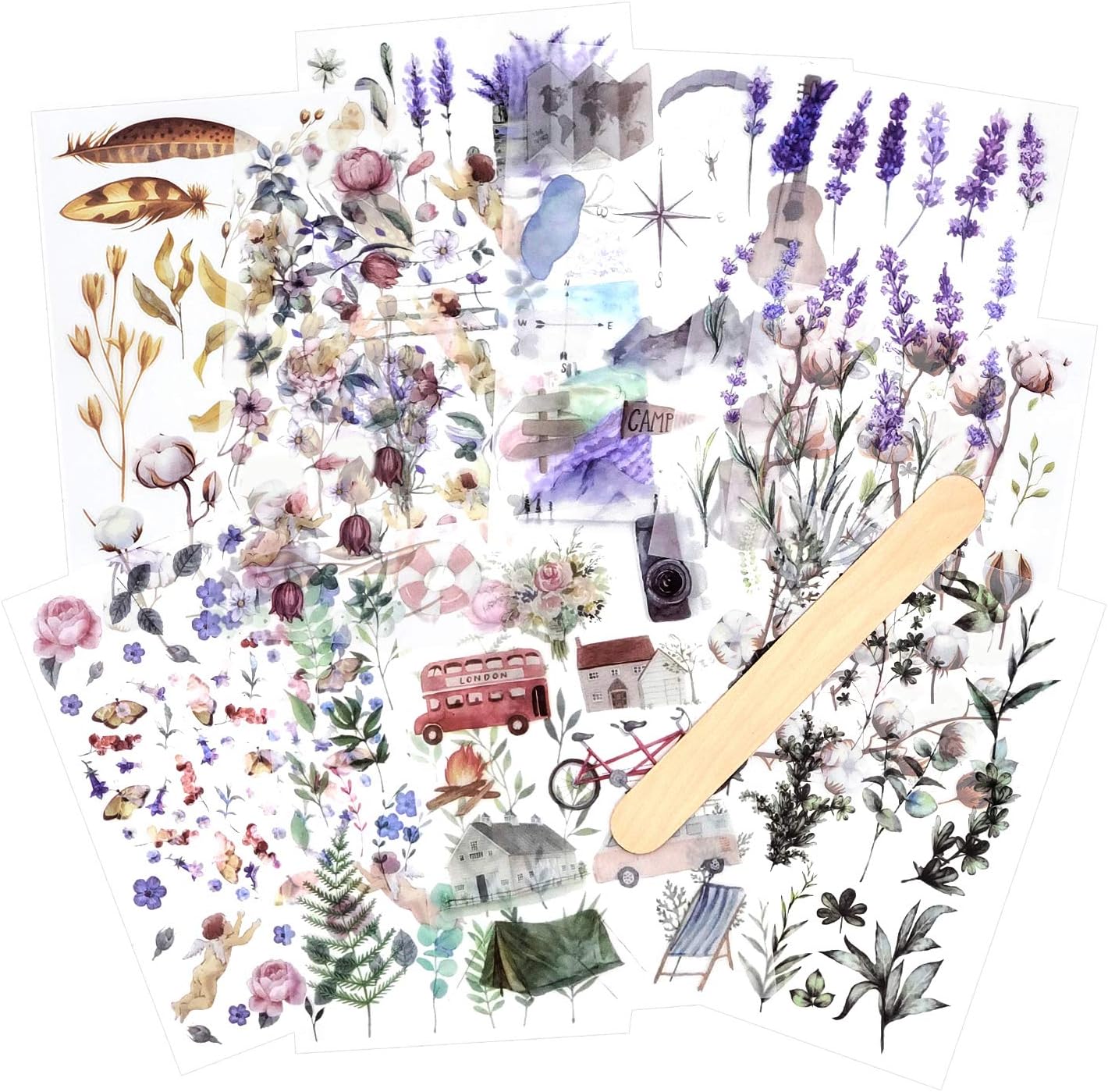 10 Sheets Rub On Transfer Sticker Scrapbook Stickers Flower Stickers