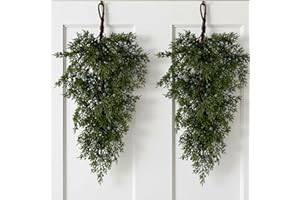 Daifunli 2 Pcs Christmas Teardrop Swag 30'' Mistletoe Artificial Christmas Mailbox Swag Decorative Pine Cedar Holly Berry Hanging Wreath for Cabinet Door Wall Outdoor Holiday Decor (Cedar,Green)