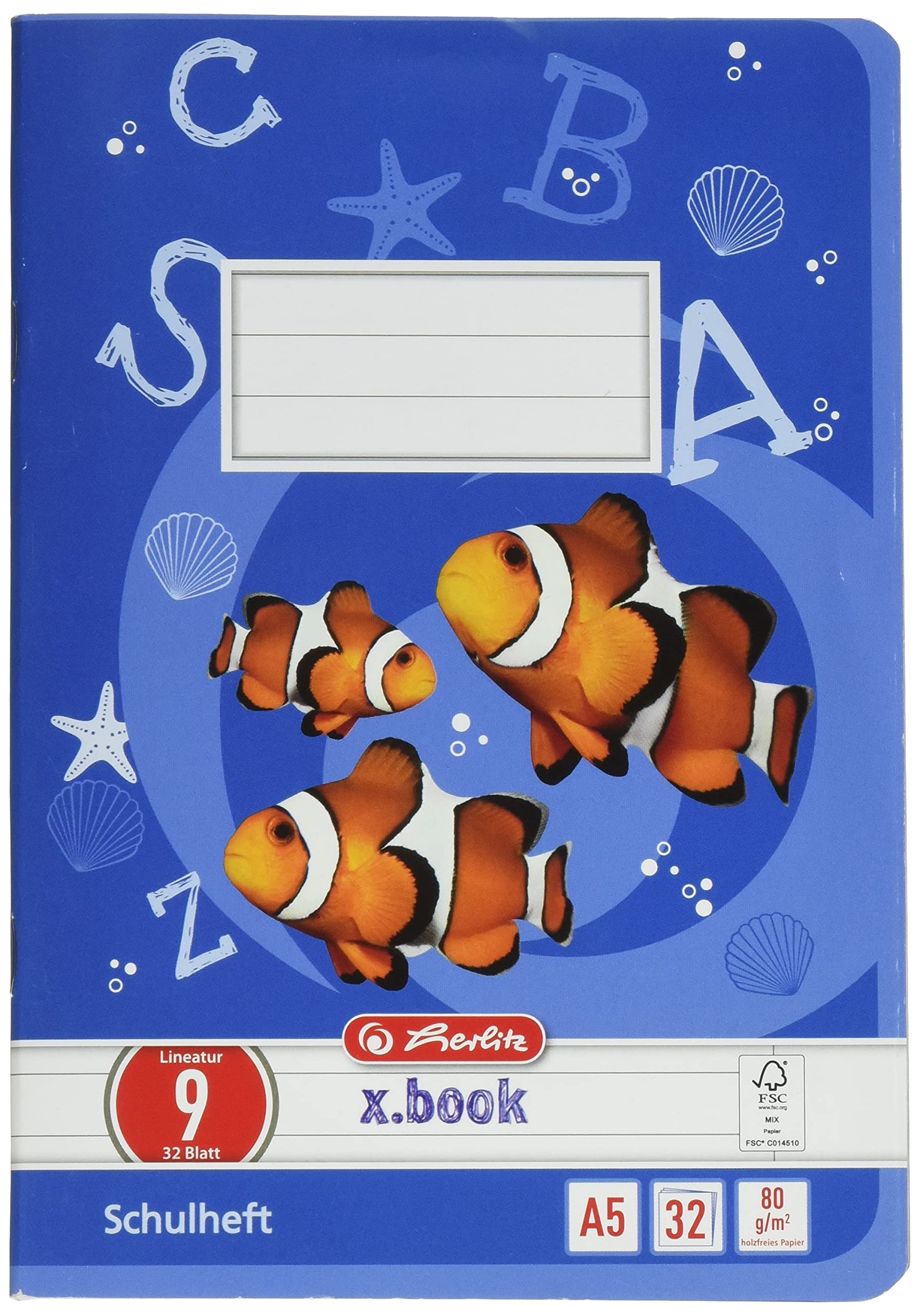 Herlitz A5 Line Style 09, Wood- Paper Ruled and Margin 80 g/m², 32 Sheets White