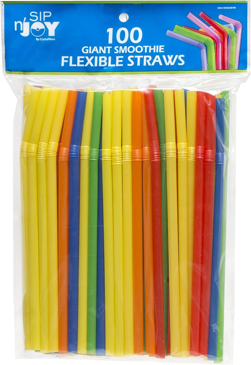 Giant Flexible Smoothie Straws [100 Pack] Assorted Colors: Kitchen & Dining