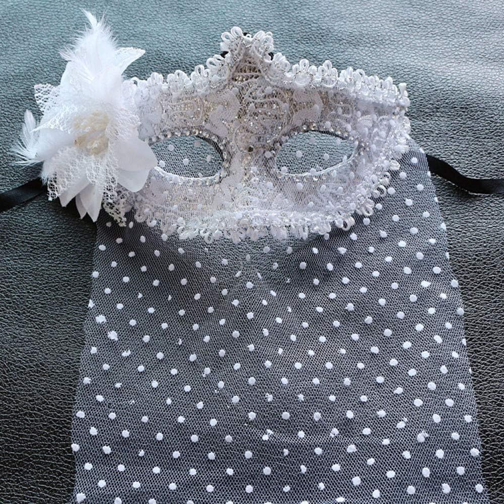 KKMRSL Halloween Masquerade Party Mask Adult Mask Masquerade Mask Men And Women Lace Full Face White Veil Mask