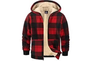 GEEK LIGHTING Boys Flannel Jacket Sherpa Lined Hoodies Zip Up Fleece Plaid Shirt Jackets Winter Outdoor Coat Warm