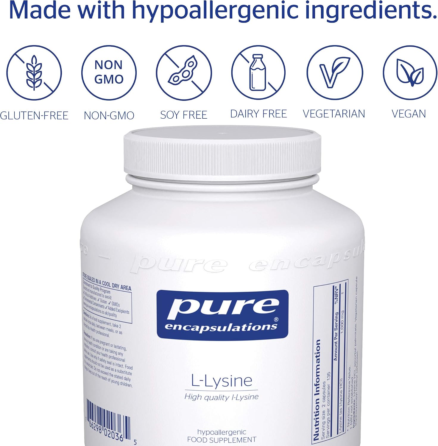 Pure Encapsulations L-Lysine 500mg - Hypoallergenic Essential Amino Acid Supplement - 270 Vegetarian Capsules - Image 5