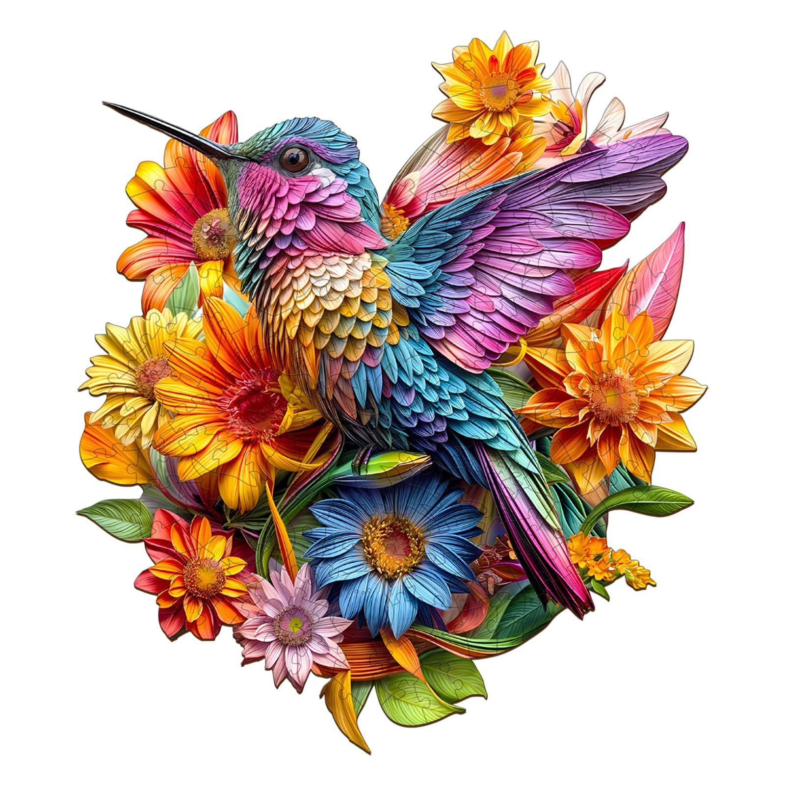 Photo 1 of **FACTORY SEALED** Wooden Puzzles for Adults, Hummingbirds and Flowers Wood Puzzles Adult, Unique Animal Shaped Wooden Jigsaw Puzzle, Creative Gifts for Friends/Family/Puzzle Lovers, Home Decor(L-13.4 * 11.7in 260pcs)