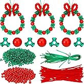 WILLBOND Christmas Beaded Ornament Kit Includes 800 Pieces 10 mm Christmas Tri Beads 200 Pieces Xmas Round Glass Beads 50 Chenille Stems 50 Green Ribbons for DIY Craft Holiday Xmas Tree Hanging Decor