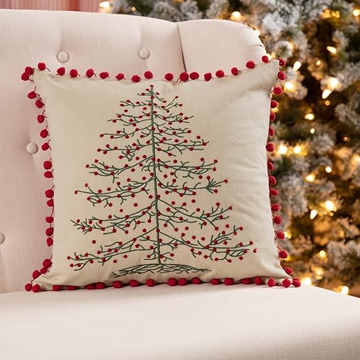 Amazon Com Piper Classics Embroidered Christmas Tree Pillow Cover