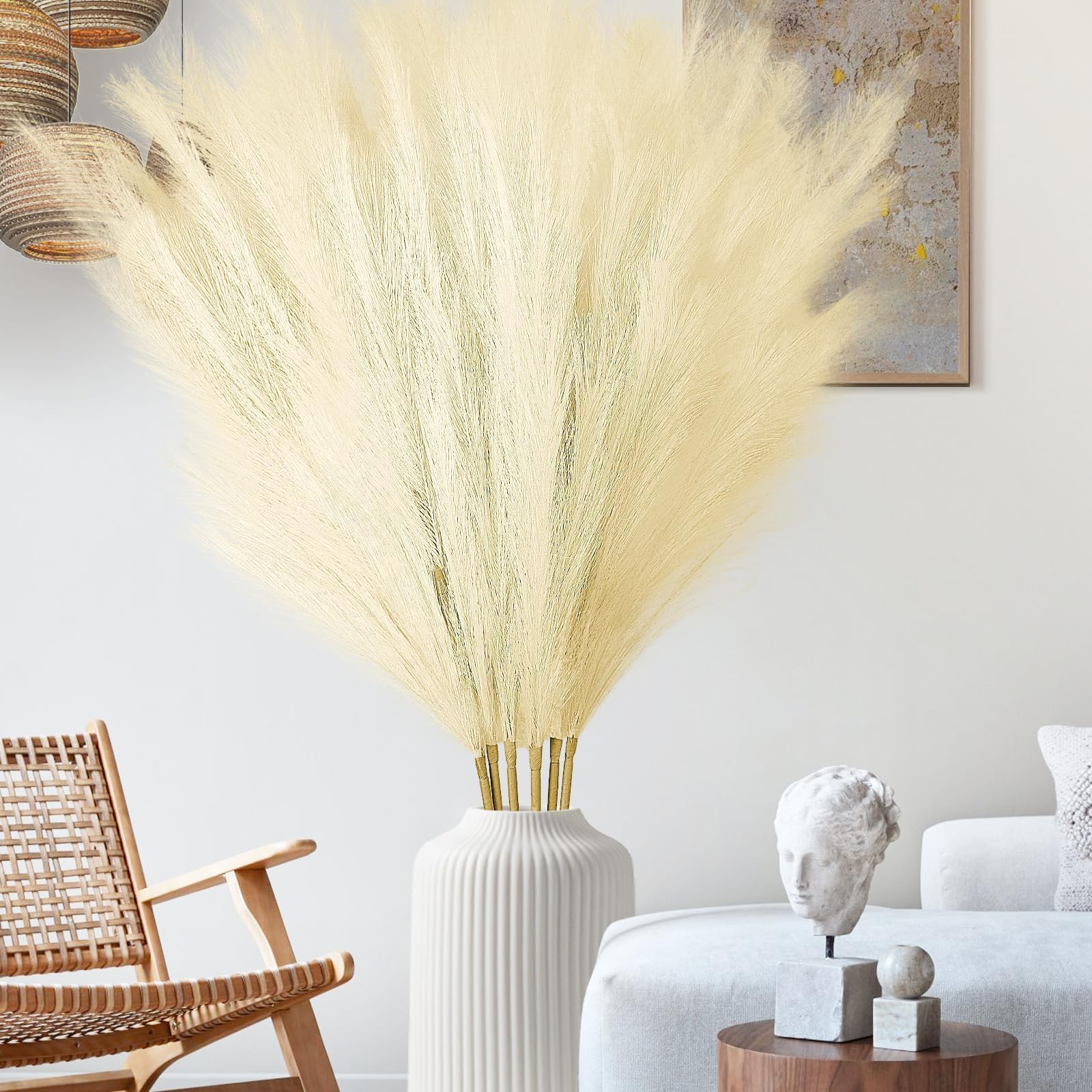 Mbsomnus 6 Pcs Off-White Pampas Grass Artificial 110cm Tall for Wedding Party Room Boho Home Floor Vase Decor