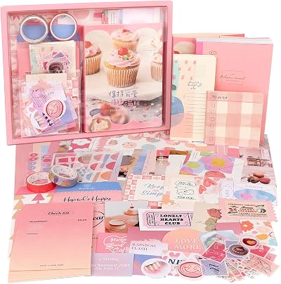 Draupnir Pink Cute Kawaii Scrapbook Kit 348pcs A6 Grid Notebook 256 pages